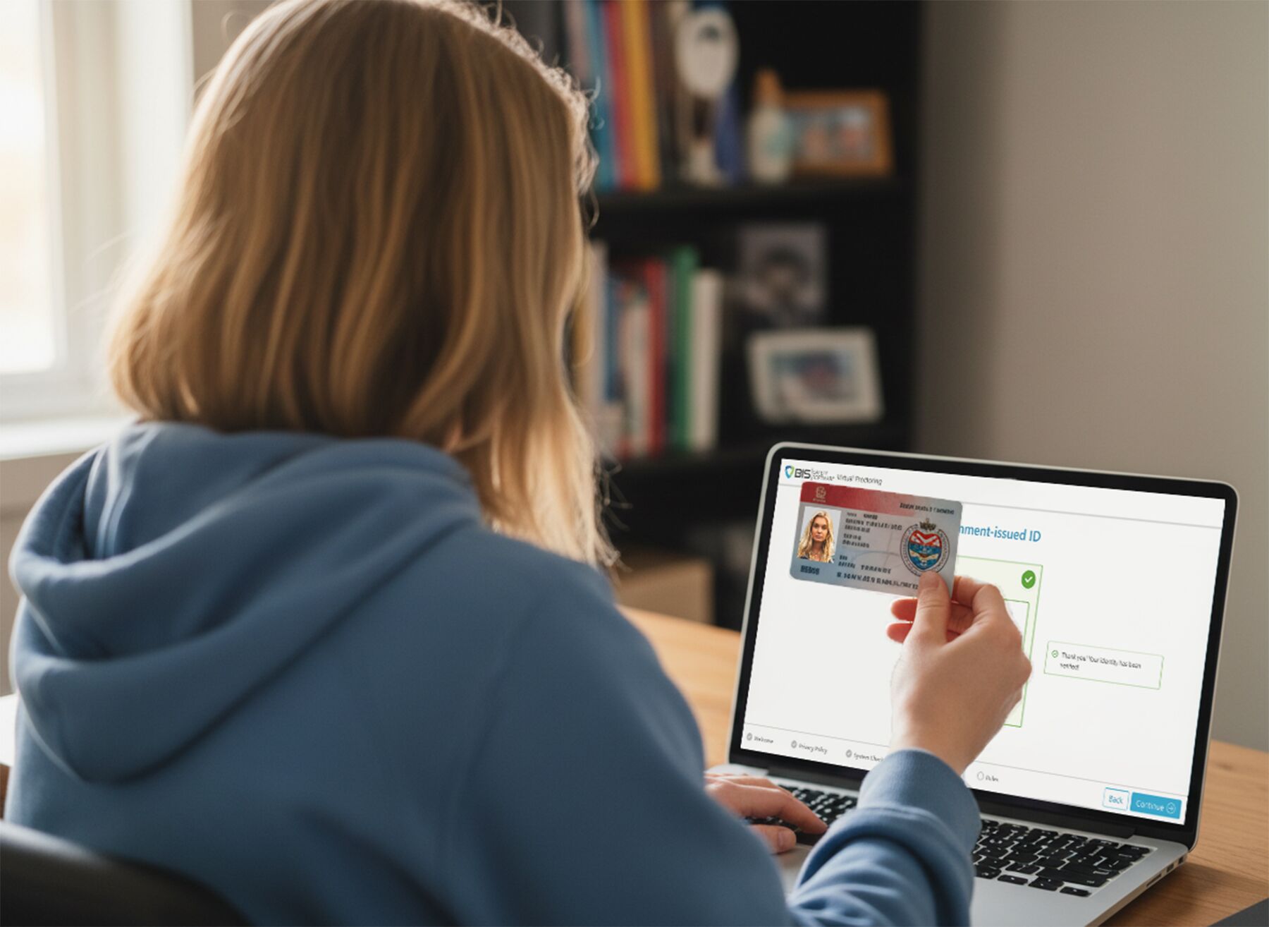 virtual proctoring - a young women doing Id verification