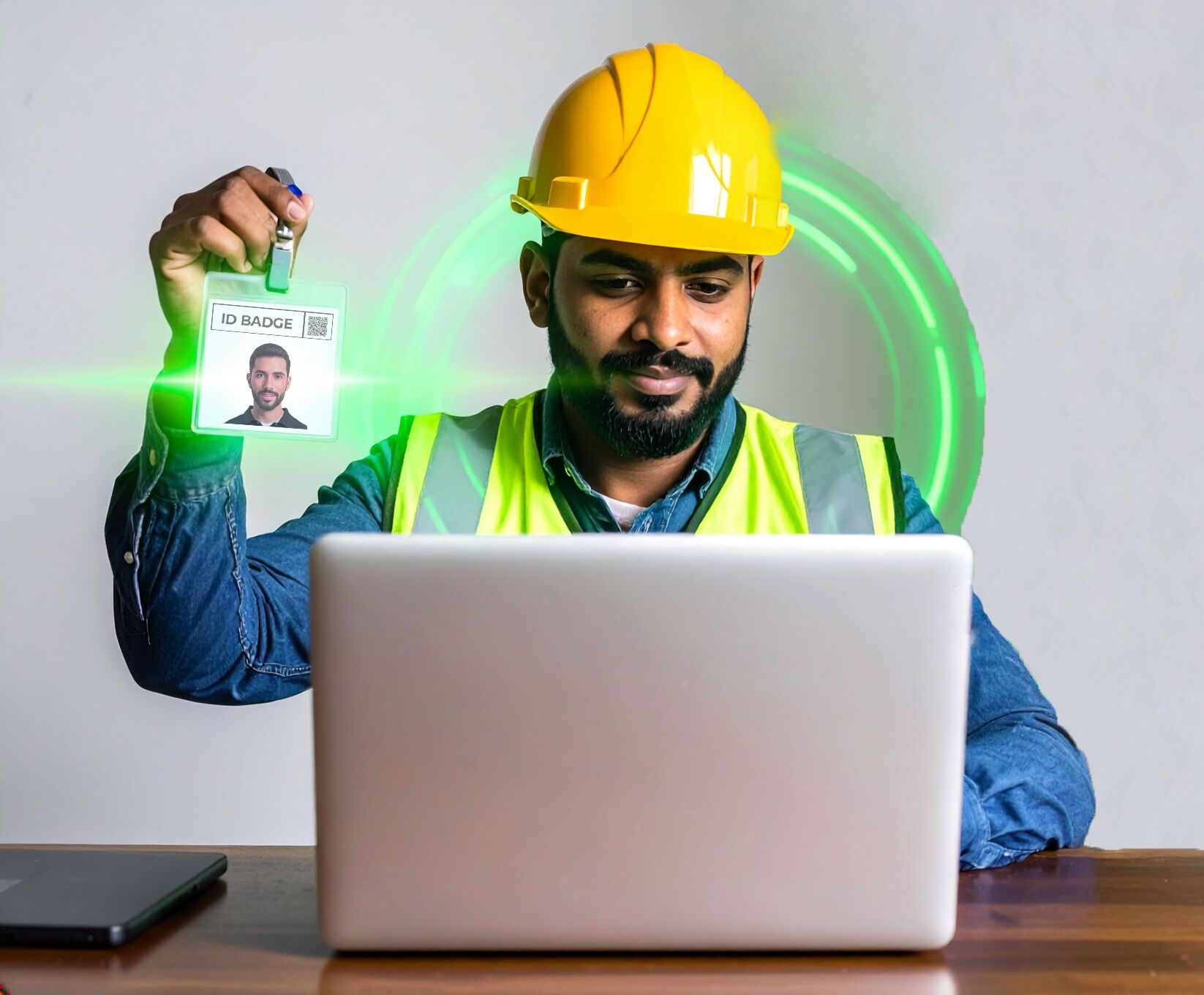 a worker scanning his id badge using BIS virtual proctoring software