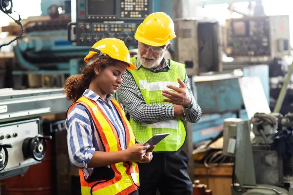 two employees having a discussion