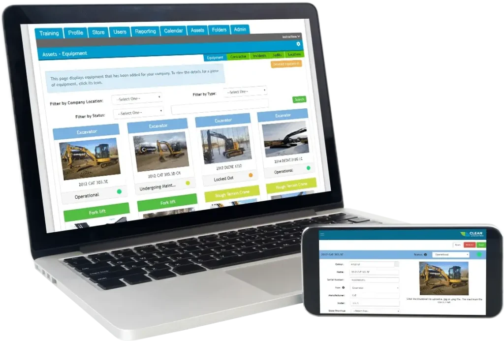 Two Screens showcasing Workplace Safety Courses | Equipment Management