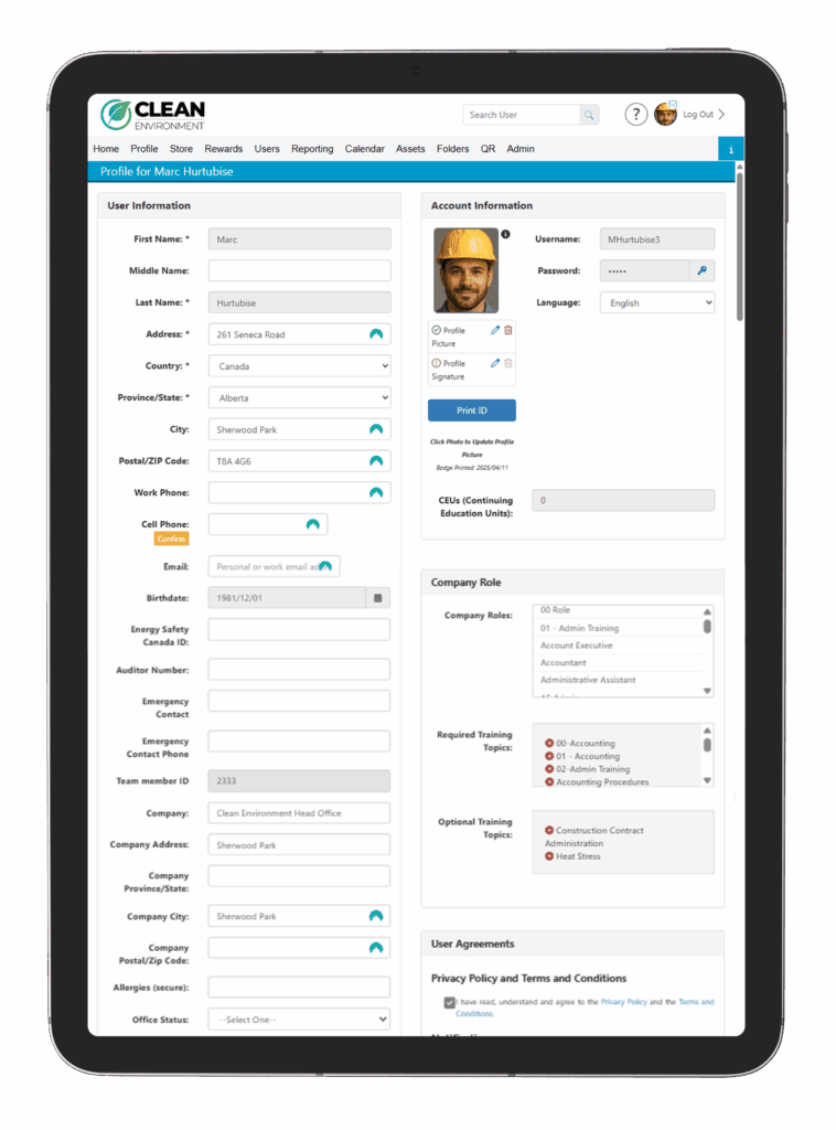 User Profile Sample Screenshot on iPad