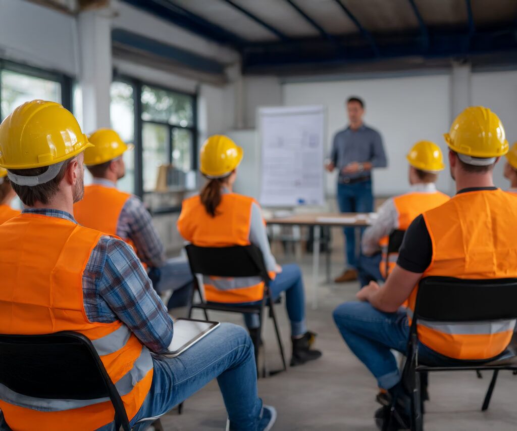 a view of a toolbox talk safety meeting