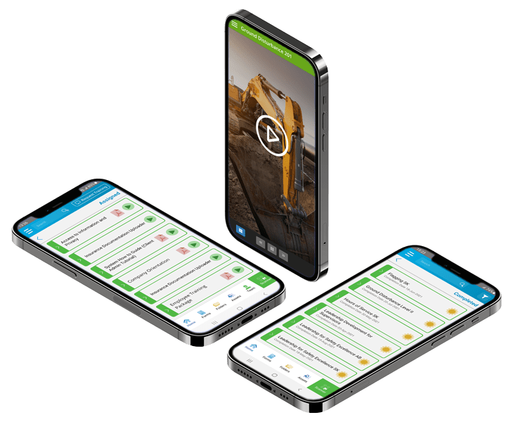 3 mobile phones showing different features of a safety management system