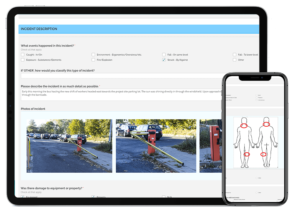 Online Incident Form displayed on a Smartphone and Tablet