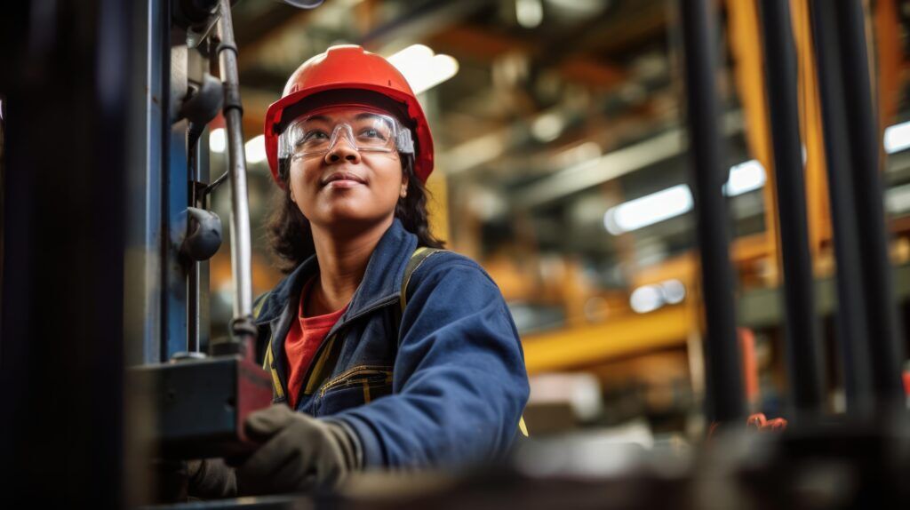 woman working on factory machinery