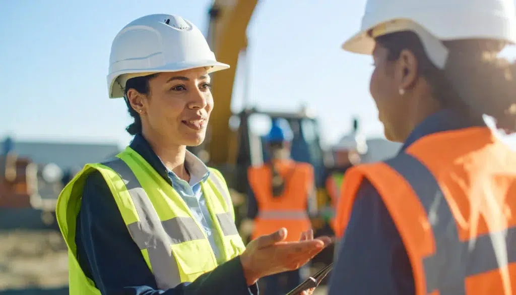 Supervisor and new hire discussing safety expectations during early field onboarding.